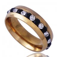 Позлатен пръстен (халка) с черни и бели кристали, снимка 1 - Пръстени - 18547627