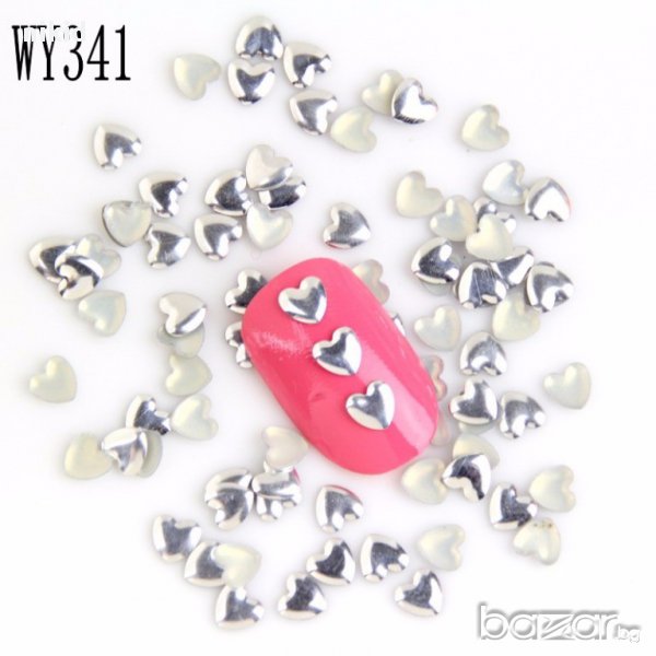 1000 бр сърца сърчица  ситни сребристи метални капси пайети 3D за декорация украса нокти маникюр, снимка 1