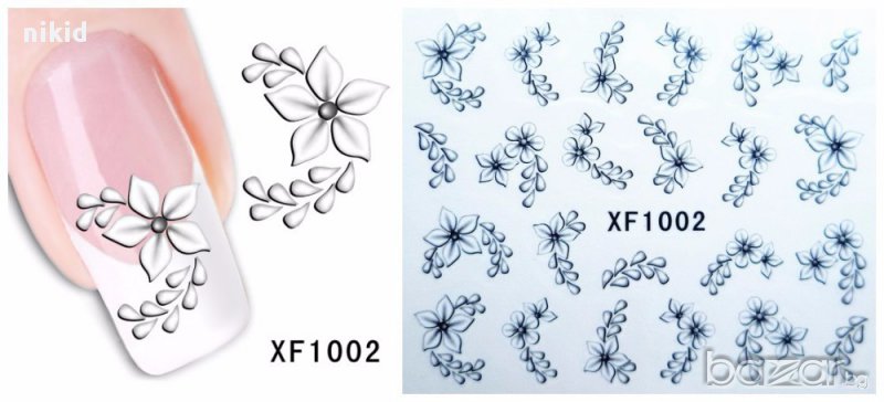 xf1002 черно бели цветя ваденки водни стикери за нокти маникюр, снимка 1