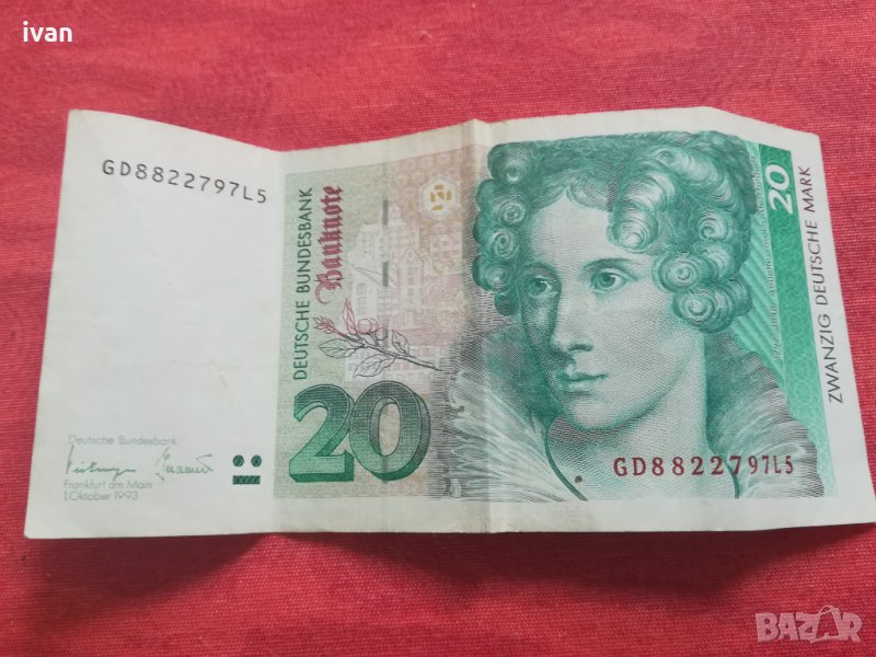 Изкупувам банкноти от 20 западно  германски марки. Може и количества. , снимка 1