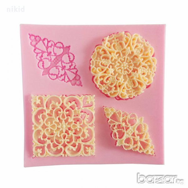 силиконов молд форма 4 геометрични фигури дантела за украса торта с фондан шоколад, снимка 1