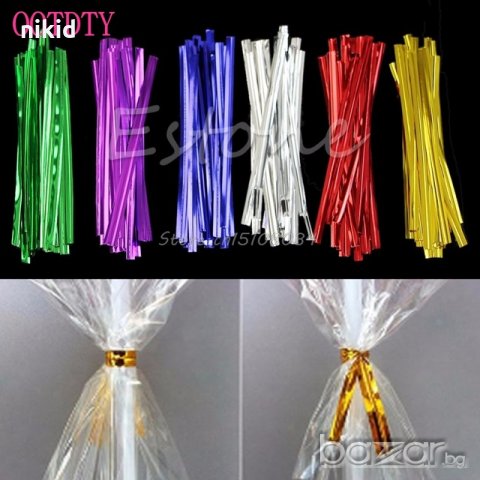 100 бр фолиеви телчета за затваряне на пликчета торбички украса подарък връзки вързалки