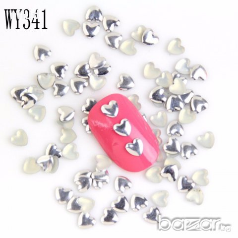 1000 бр сърца сърчица  ситни сребристи метални капси пайети 3D за декорация украса нокти маникюр