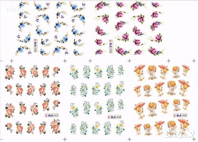 12 в 1 сет Ангели и цветя слайдер  Ваденки татос водни стикери маникюр нокти декорация, снимка 3 - Други - 21636523