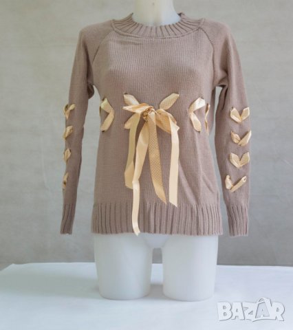 Светлокафяв дамски плетен пуловер марка Fobya M