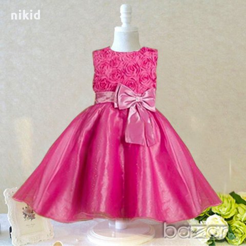 детска  официална празнична рокля в розово рокля в червено с голяма пандела 130, снимка 1