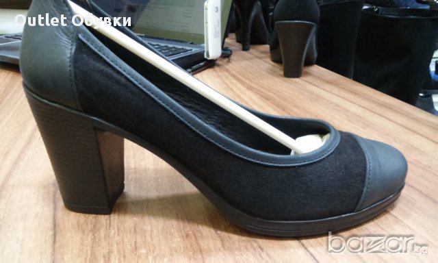 №37 Ест Кожа с Велур Обувки Български Ток, снимка 1 - Дамски обувки на ток - 16654001