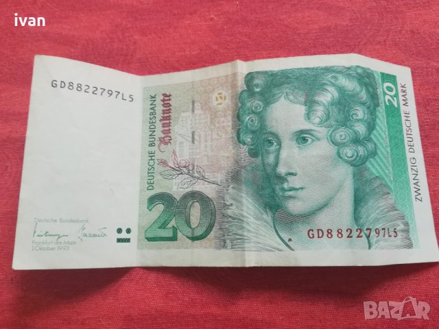 Изкупувам банкноти от 20 западно  германски марки. Може и количества. , снимка 1 - Нумизматика и бонистика - 23459598