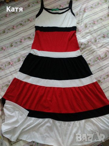 Нова моряшка дълга рокля, намаление, М, памук, райета, презрамки, райе, бяла, червена, черна