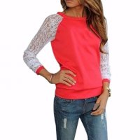 НАМАЛЕНО! Дамска блуза корал и дантела  ХХЛ, снимка 1 - Блузи с дълъг ръкав и пуловери - 20154312