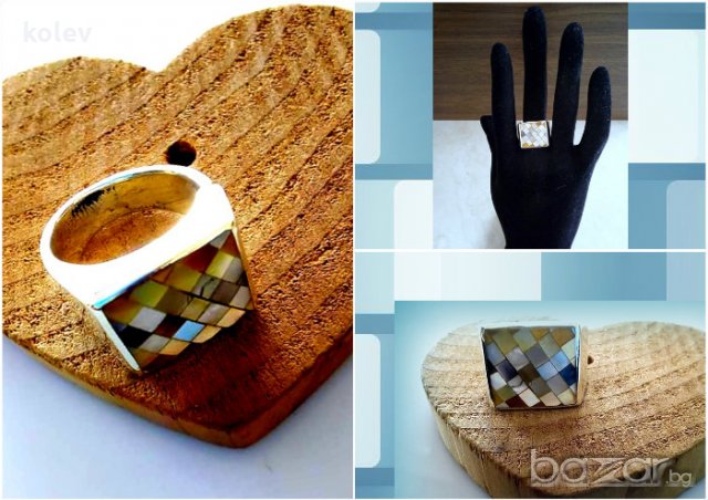  Единична бройка!Сребърен пръстен със седеф, отворен размер №53-56