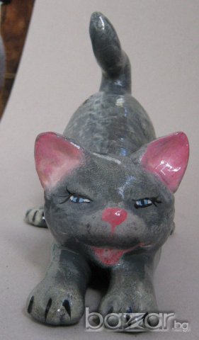 протягащо се Коте, котка фигура, порцелан / керамика фигурка статуетка антика, снимка 4 - Статуетки - 12001324