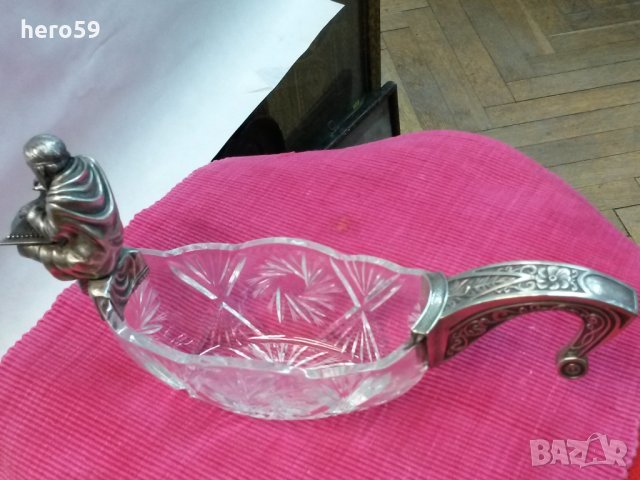 Сребро-кристал 84-Царска Русия/КОВШ/1886година-фруктиера,бонбониера ''серебро русский стиль модерн'', снимка 1