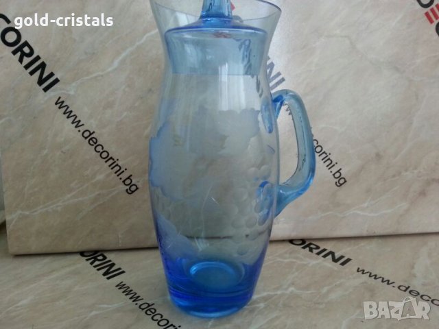 Стара руска кана с капаче цветно стъкло, снимка 5 - Антикварни и старинни предмети - 25320003