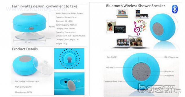 Водоустойчива Bluetooth тонколона за баня код 1071, снимка 18 - Слушалки и портативни колонки - 13329446
