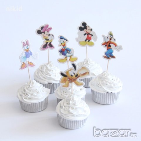 24 бр Мики Мини Маус Доналд Дък Гуфи и Дейзи топер клечки за мъфини декорация рожден ден парти