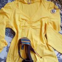 Жълта елегантна блузка, снимка 1 - Блузи с дълъг ръкав и пуловери - 19302987