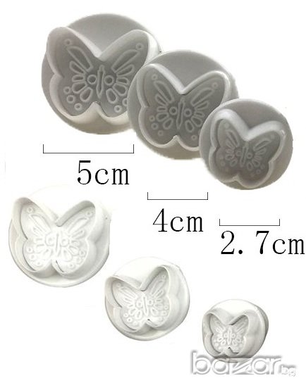 3 бр заоблени Пеперуди форми резци с бутало и релеф декорация фондан торта сладки, снимка 1