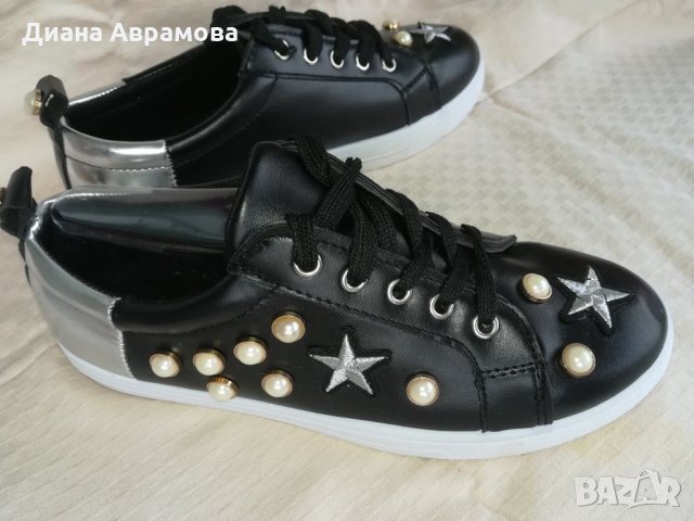 Черни кецове с перли , снимка 6 - Дамски ежедневни обувки - 26008874