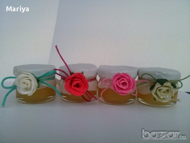  Сватбени подаръчета - декорирано бурканче мед, снимка 4 - Сватбени аксесоари - 10235792