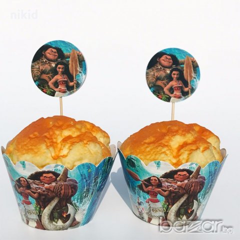 12 бр Моана Ваяна топери и кошнички украса декорация за мъфини кексчета торта и парти