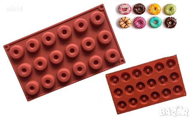 18 понички донът донъти силиконов молд форма декорация торта фондан шоколад и др.