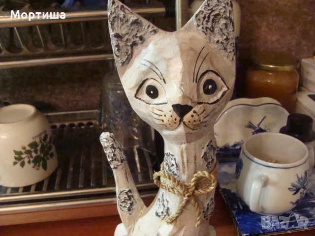 НОВА Дървена статуетка котка , снимка 3 - Статуетки - 23480223