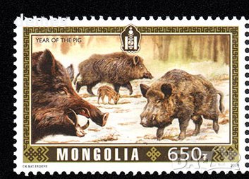  Сет от две марки Година на глигана/свинята/, 2019, Монголия, снимка 2 - Филателия - 24417627