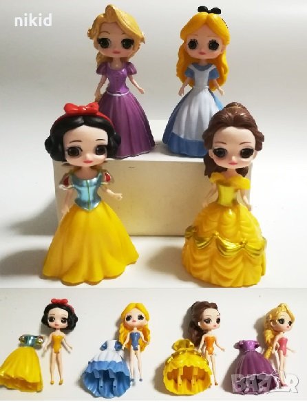  Рапунцел Алиса в страната на чудесата Белл Снежанка събличаща пластмасова фигурка за игра и торта, снимка 1