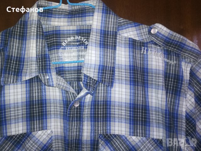 Мъжка риза с къс ръкав синьо и черно на каре, снимка 2 - Ризи - 26050322