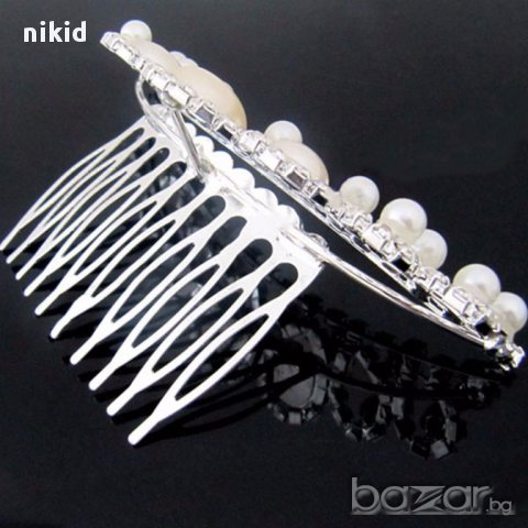 невероятна Тиара мини корона с перли за забождане в коса прическа сватба детска и дамска универсална, снимка 2 - Аксесоари за коса - 17113005