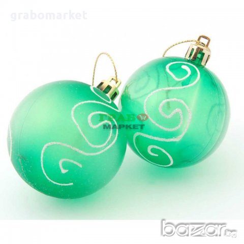 Комплект от 6 бр. полупрозрачни топки за окачване на елха, декорирани с брокат. Изработени от PVC , снимка 1