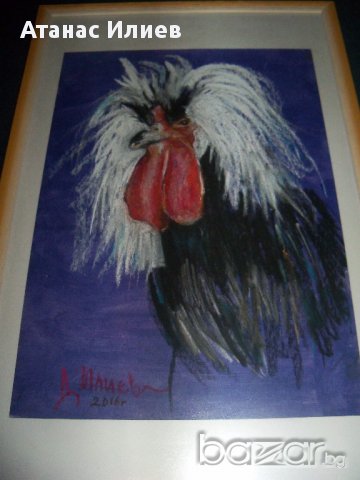 "Рошавият петел" страхотна картина от худ. Десислава Илиева, снимка 4 - Картини - 18093686