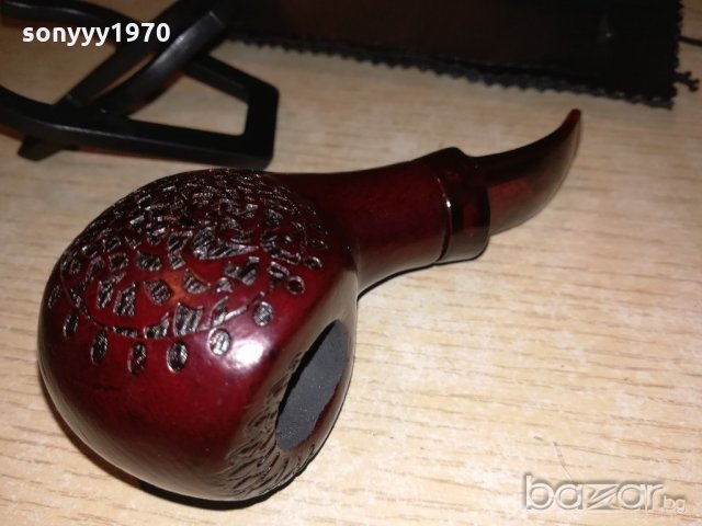 лула с поставка/стоика и кожен калъф-13х5х4см-внос швеицария, снимка 3 - Лули - 20798539