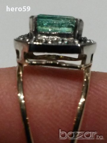 Стар античен дамски златен пръстен,с изумруд и диаманти, снимка 11 - Пръстени - 16741614