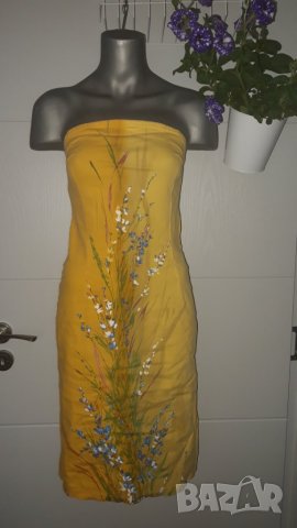 Дамска рокля М жълта бюстие официална