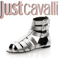 ПРОМО 🍊 JUST CAVALLI № 37 🍊 Дамски кожени сандали в сребристо SILVER GLADIATOR нови с кутия, снимка 5 - Сандали - 21798266