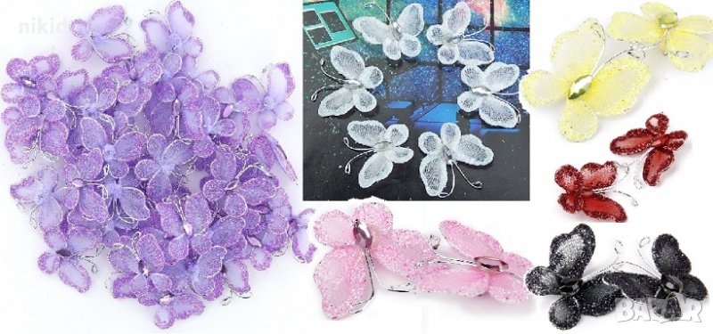 10 бр красиви малки пеперуди от тел с тюл и камък украса декор ръчна изработка и др., снимка 1