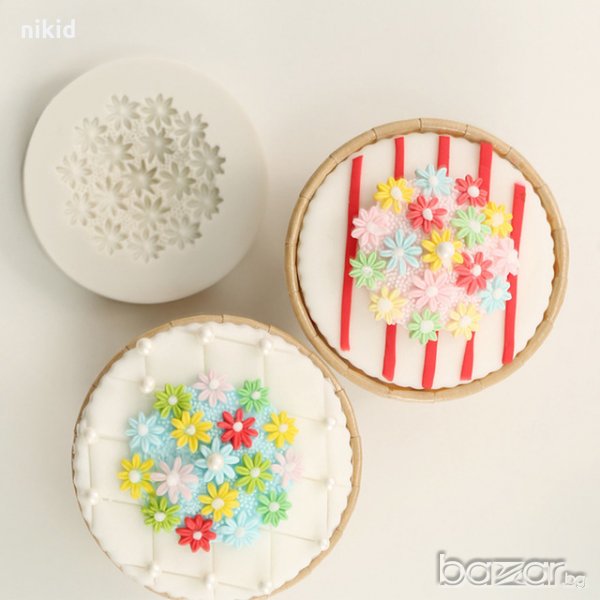 ситни цветенца маргаритки в кръг силиконов молд форма декорация украса торта фондан шоколад мъфини, снимка 1