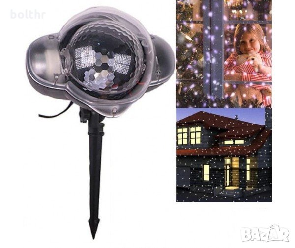Лазерен проектор Snow Flower Lamp, Статичен и подвижен, 3D холографски ефект, Външен и вътрешен монт, снимка 1