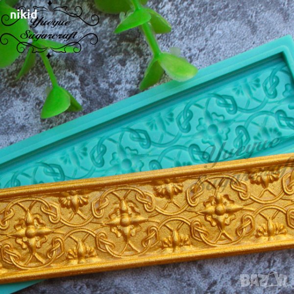 Възли и детелинки широка ивица лента кант борд силиконов молд форма декорация торта фондан украса , снимка 1