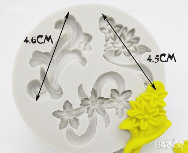 3 орнамента с цветенца силиконов молд форма декорация и украса фондан шоколад, снимка 1