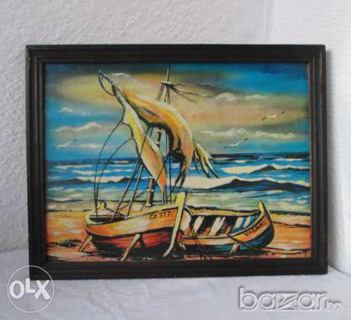 Картина с рамка - морски пейзаж, лодки, море, маринистика, снимка 1
