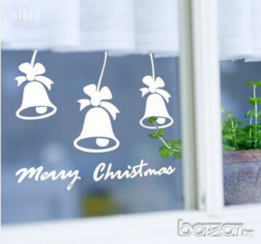 Коледна украса декор за стена и прозорец стикер снежинки и камбанки