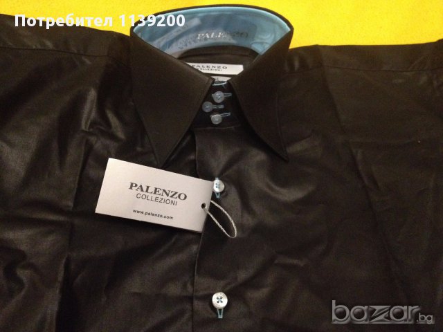 Нова риза Palenzo slim fit S - луксозна черна лъскава тюркоаз, снимка 9 - Ризи - 18030766