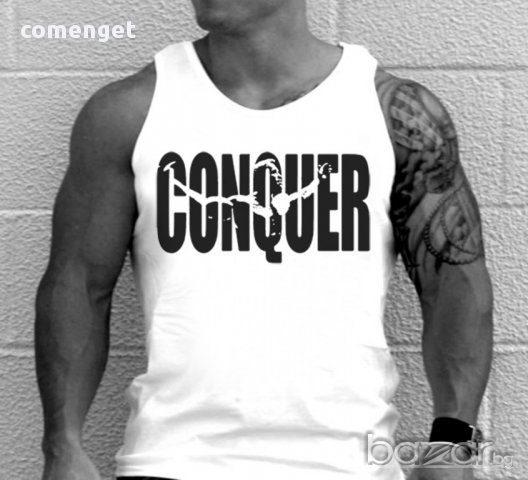 Fitness Mania! Мъжки тениски CONQUER ARNOLD - различни цветове! Бъди различен поръчай с твоя снимка!, снимка 3 - Тениски - 15306823