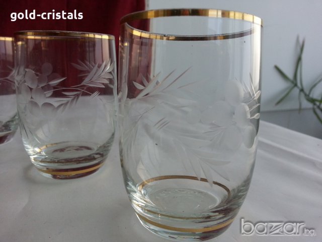 Стъклени чаши гравирани с златен кант , снимка 3 - Антикварни и старинни предмети - 20681508