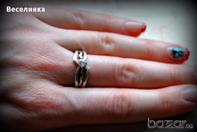 ИДЕАЛЕН ПОДАРЪК!!! Красив и стилен, ажурен, дамски, сребърен пръстен с бял камък- 037, снимка 1