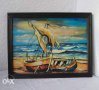 Картина с рамка - морски пейзаж, лодки, море, маринистика, снимка 1 - Картини - 16256957