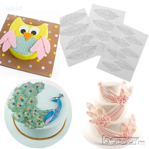 3 вида пера текстури пластични пластмасови подложки борд кант текстури декорация торта, снимка 1
